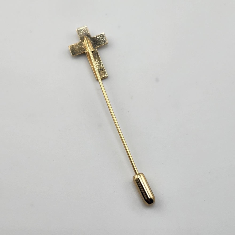 Vintage Dainty White Enamel w Pink Rose Flowers CROSS Goldtone Lapel Stick Pin - - Picture 2 of 4